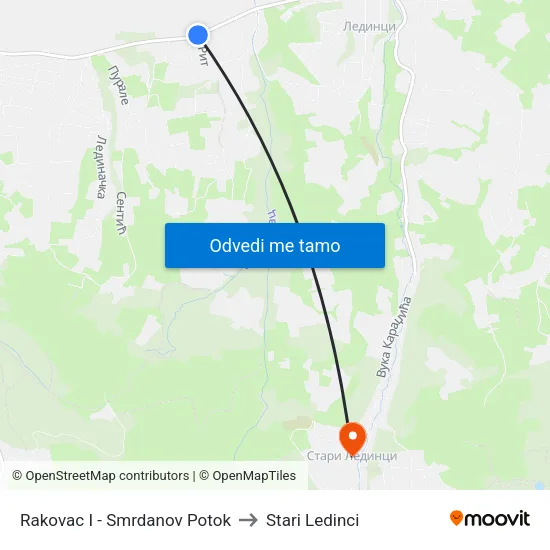 Rakovac I - Smrdanov Potok to Stari Ledinci map