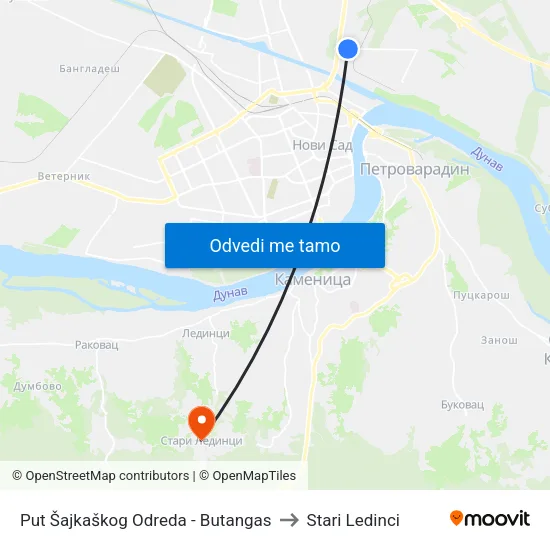 Put Šajkaškog Odreda - Butangas to Stari Ledinci map