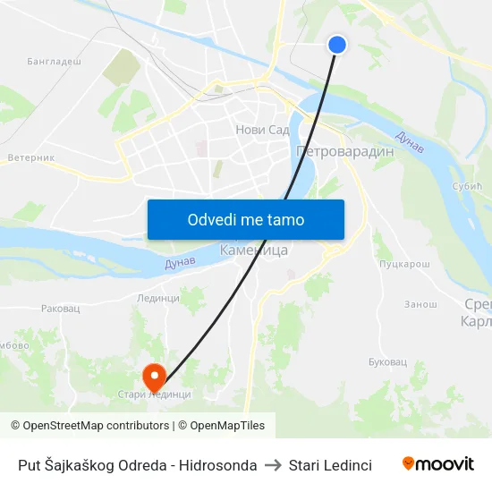 Put Šajkaškog Odreda - Hidrosonda to Stari Ledinci map