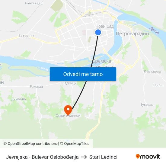 Jevrejska - Bulevar Oslobođenja to Stari Ledinci map