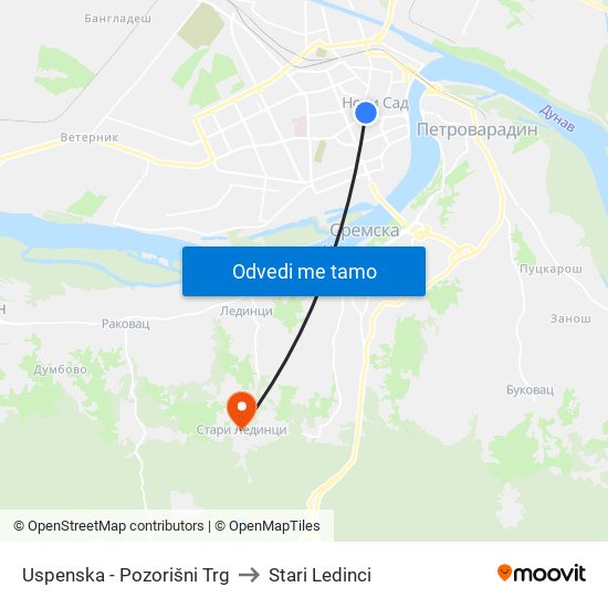 Uspenska - Pozorišni Trg to Stari Ledinci map