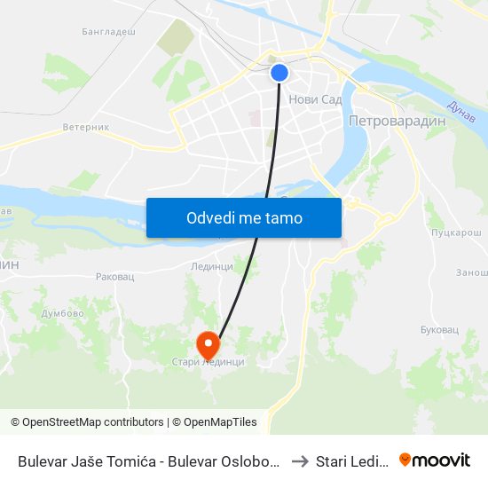 Bulevar Jaše Tomića - Bulevar Oslobođenja to Stari Ledinci map