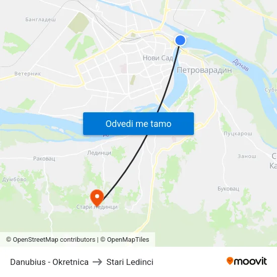Danubius - Okretnica to Stari Ledinci map
