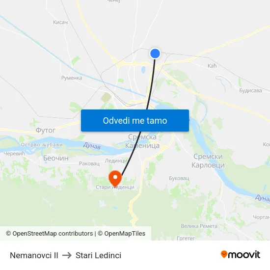 Nemanovci II to Stari Ledinci map