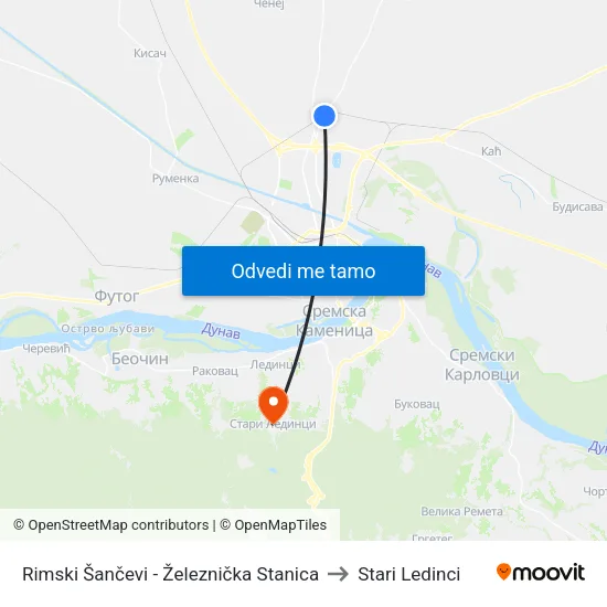 Rimski Šančevi - Železnička Stanica to Stari Ledinci map