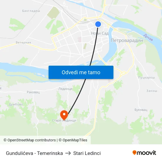 Gundulićeva - Temerinska to Stari Ledinci map
