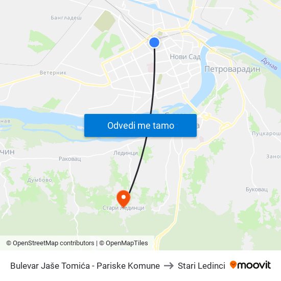 Bulevar Jaše Tomića - Pariske Komune to Stari Ledinci map