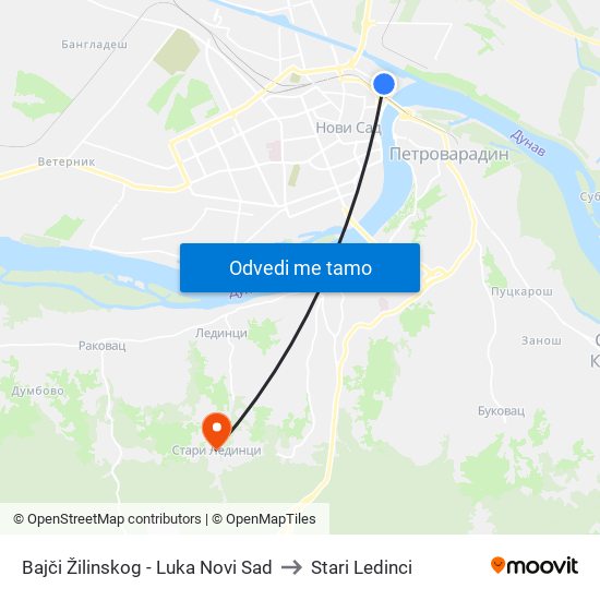 Bajči Žilinskog - Luka Novi Sad to Stari Ledinci map