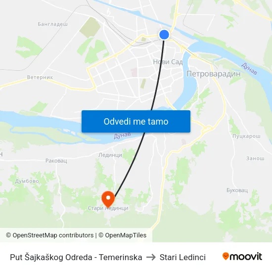 Put Šajkaškog Odreda - Temerinska to Stari Ledinci map