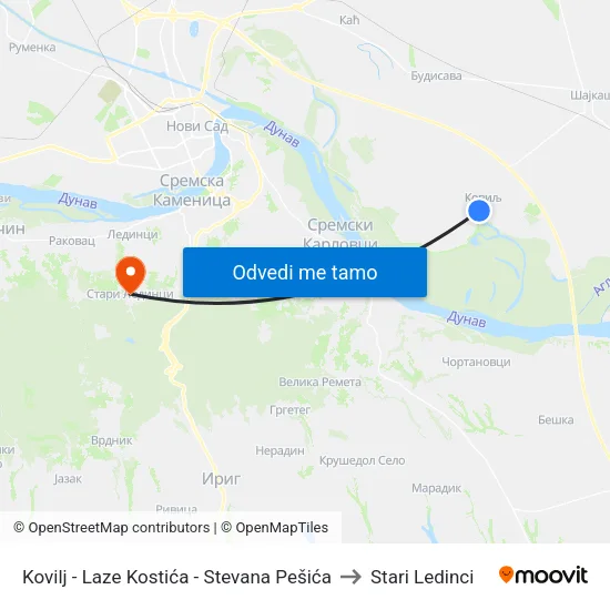 Kovilj - Laze Kostića - Stevana Pešića to Stari Ledinci map
