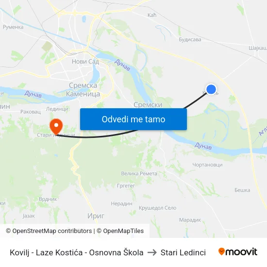Kovilj - Laze Kostića - Osnovna Škola to Stari Ledinci map