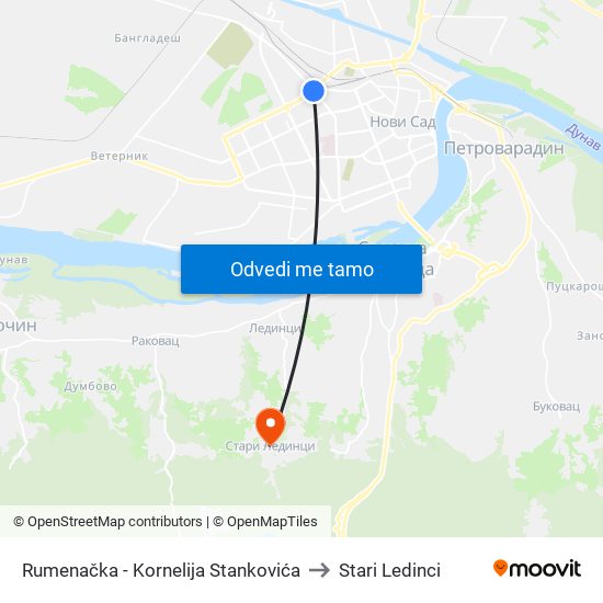 Rumenačka - Kornelija Stankovića to Stari Ledinci map