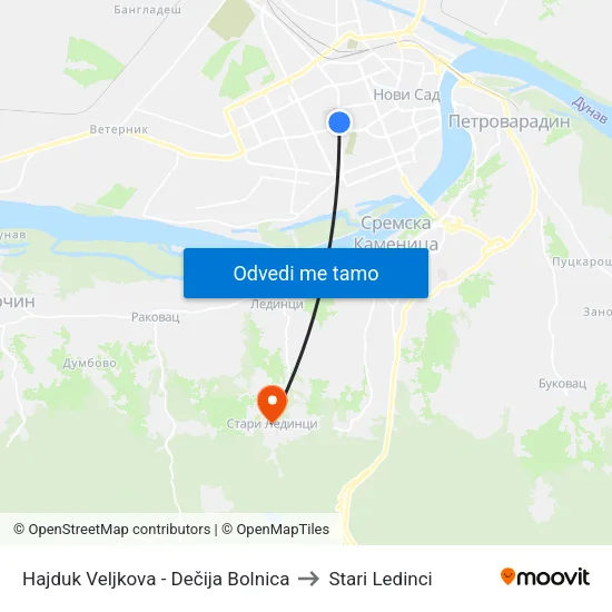 Hajduk Veljkova - Dečija Bolnica to Stari Ledinci map