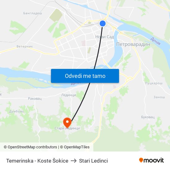 Temerinska - Koste Šokice to Stari Ledinci map