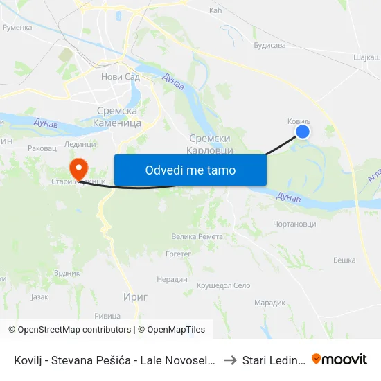 Kovilj - Stevana Pešića - Lale Novoselca to Stari Ledinci map