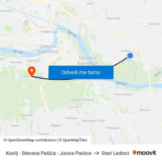 Kovilj - Stevana Pešića - Jovice Pavlice to Stari Ledinci map