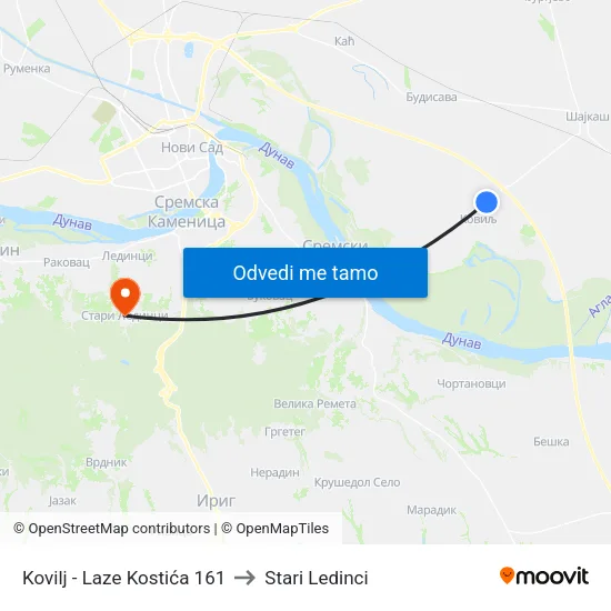 Kovilj - Laze Kostića 161 to Stari Ledinci map
