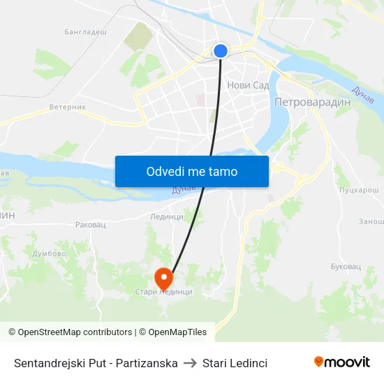 Sentandrejski Put - Partizanska to Stari Ledinci map