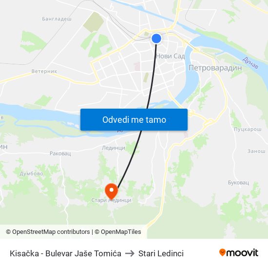 Kisačka - Bulevar Jaše Tomića to Stari Ledinci map