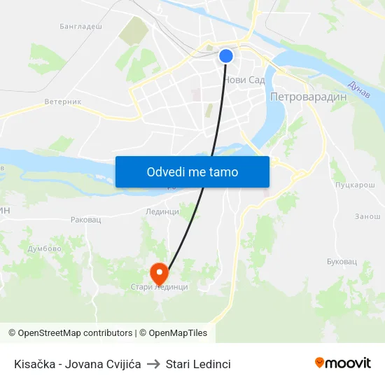 Kisačka - Jovana Cvijića to Stari Ledinci map