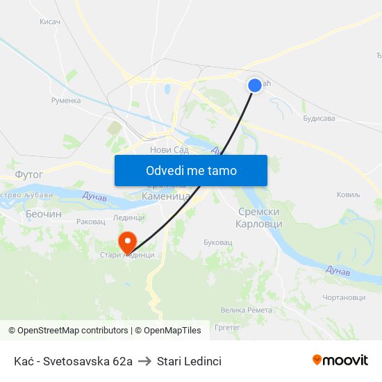 Kać - Svetosavska 62a to Stari Ledinci map