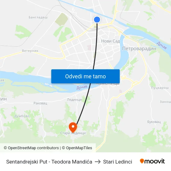 Sentandrejski Put - Teodora Mandića to Stari Ledinci map