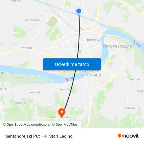 Sentandrejski Put to Stari Ledinci map