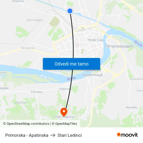 Primorska - Apatinska to Stari Ledinci map