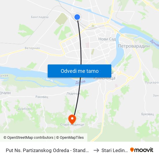 Put Ns. Partizanskog Odreda - Standard to Stari Ledinci map