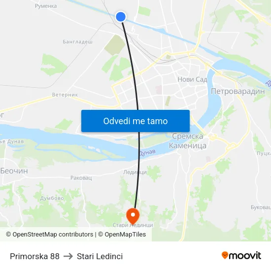 Primorska 88 to Stari Ledinci map