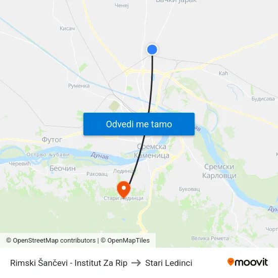 Rimski Šančevi - Institut Za Rip to Stari Ledinci map