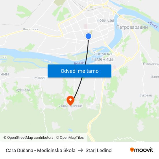 Cara Dušana - Medicinska Škola to Stari Ledinci map