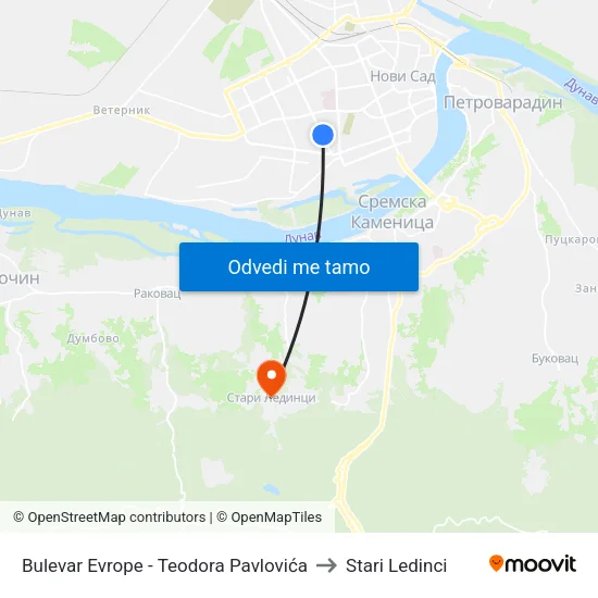 Bulevar Evrope - Teodora Pavlovića to Stari Ledinci map