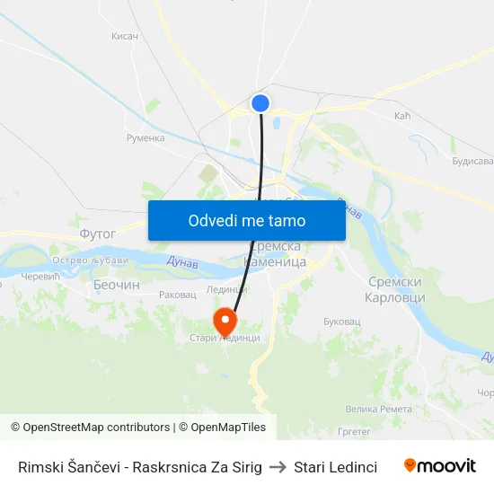 Rimski Šančevi - Raskrsnica Za Sirig to Stari Ledinci map