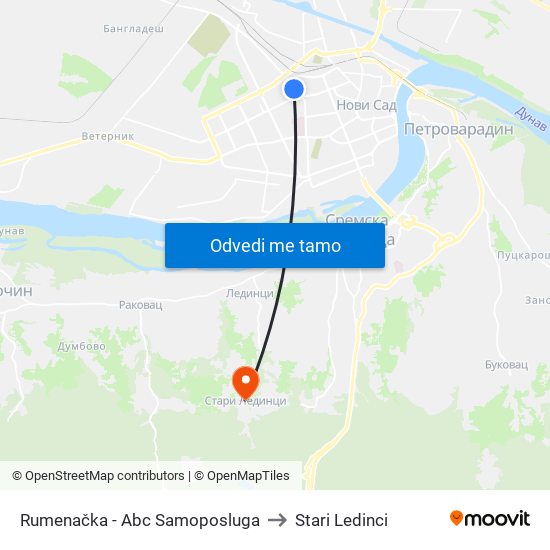 Rumenačka - Abc Samoposluga to Stari Ledinci map