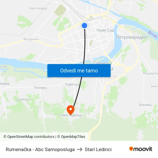 Rumenačka - Abc Samoposluga to Stari Ledinci map