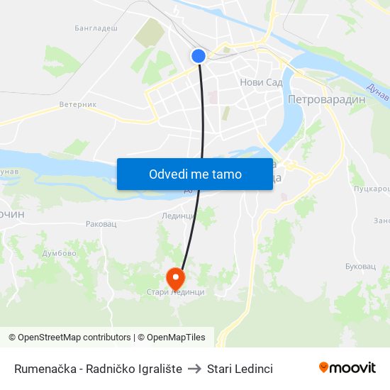 Rumenačka - Radničko Igralište to Stari Ledinci map