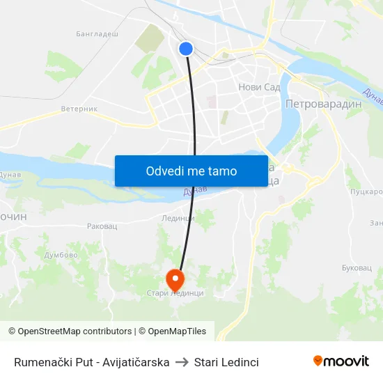 Rumenački Put - Avijatičarska to Stari Ledinci map