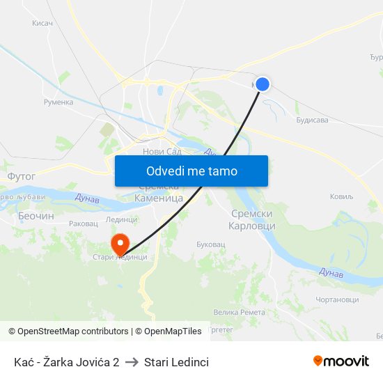 Kać - Žarka Jovića 2 to Stari Ledinci map