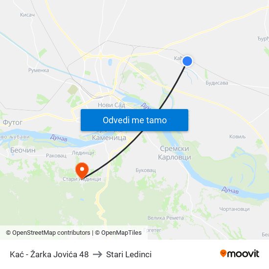 Kać - Žarka Jovića 48 to Stari Ledinci map