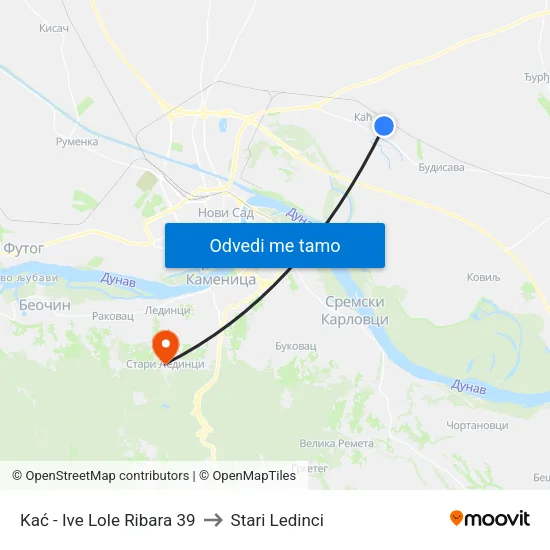 Kać - Ive Lole Ribara 39 to Stari Ledinci map
