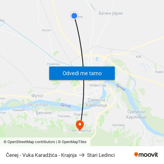 Čenej - Vuka Karadžića - Krajnja to Stari Ledinci map