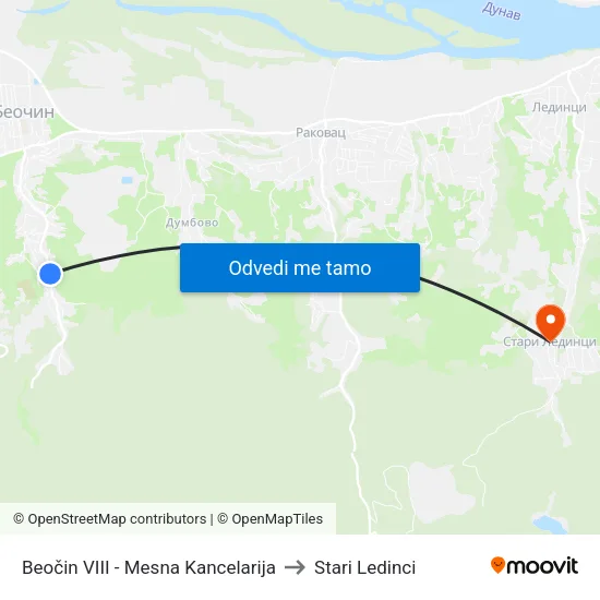 Beočin VIII - Mesna Kancelarija to Stari Ledinci map