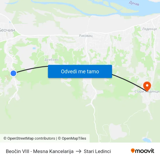 Beočin VIII - Mesna Kancelarija to Stari Ledinci map