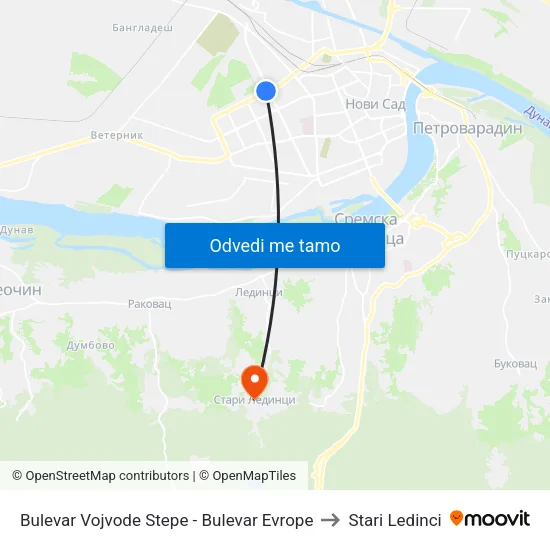 Bulevar Vojvode Stepe - Bulevar Evrope to Stari Ledinci map
