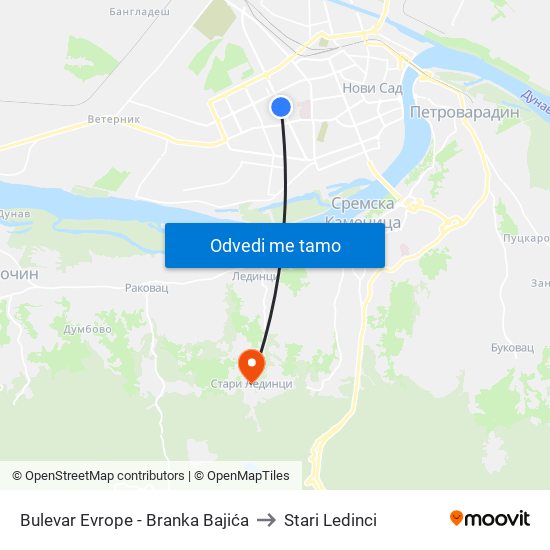 Bulevar Evrope - Branka Bajića to Stari Ledinci map