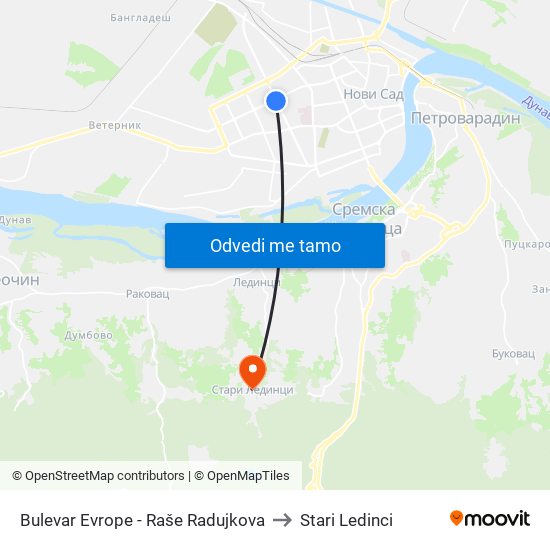 Bulevar Evrope - Raše Radujkova to Stari Ledinci map