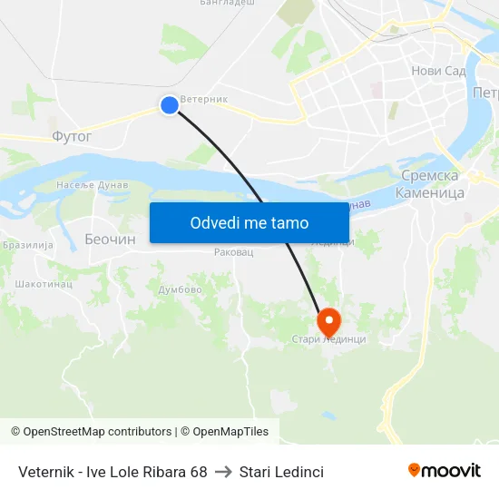 Veternik - Ive Lole Ribara 68 to Stari Ledinci map