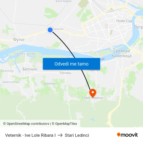 Veternik - Ive Lole Ribara I to Stari Ledinci map