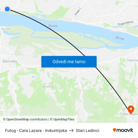 Futog - Cara Lazara - Industrijska to Stari Ledinci map